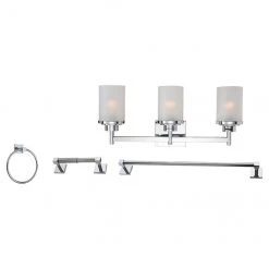 3-Light Vanity Light and Bathroom Accessories Set - Chrome