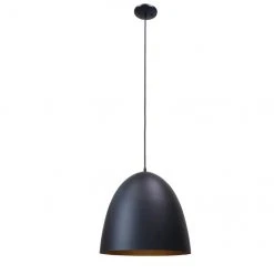 Dome Pendant Light - 1 Light - 15.75" x 16" - Metal - Black