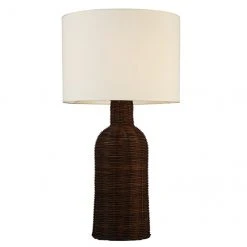 Project Source Table Lamp - Rattan and Fabric - 13.75-in - Brown and White