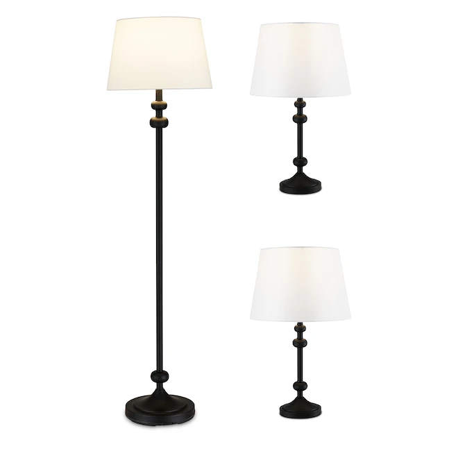 Project Source Floor Lamp and Table Lamps - 58-in/22-in - Metal/Fabric - Black/White - 3-Piece Set 3 Project Source Floor Lamp and Table Lamps - 58-in/22-in - Metal/Fabric - Black/White - 3-Piece Set